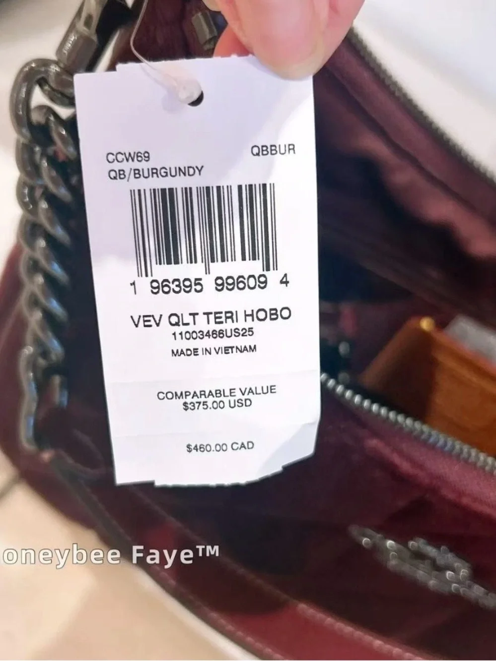 NWT COACH Teri Hobo Bag In Organic Cotton With Quilting CCW69